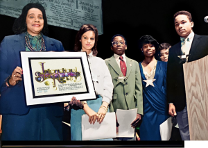 Coretta King holding the star certificate for Martin Luther King