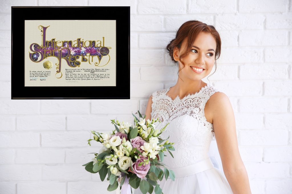 Bride with her name a star certificate