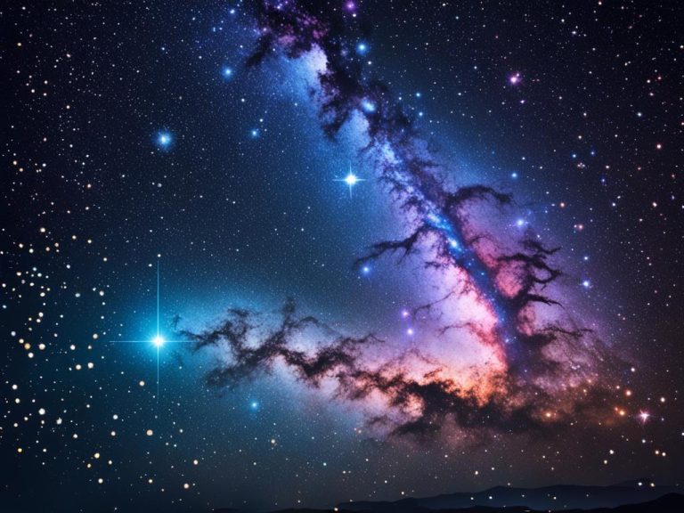 AI Generated image of the night sky shows what the Milky Way would look like if it were split into an angle like a sextant representing the constellation sextans.