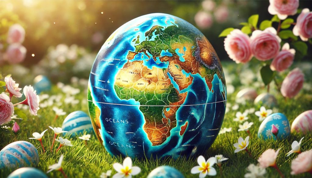 An easter egg decorated like a globe of the Earth.