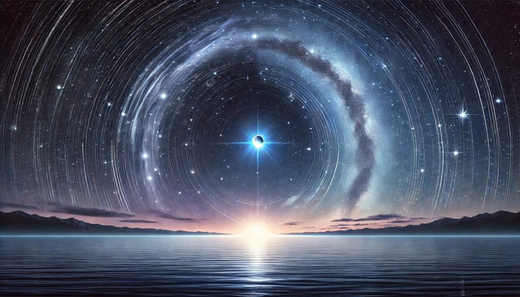 Mercury sits in a fantastical sky over a calm body of water, symbolizing the end of Mercury's retrograde in Gemini