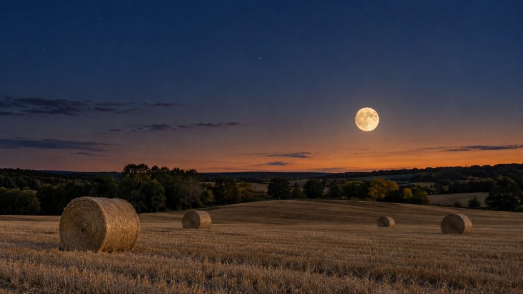 A Harvest Moon Shines over a late summer field