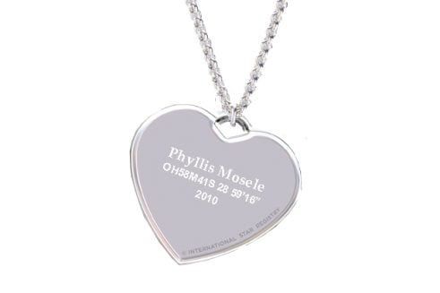 Silver Heart Pendant engraved with Star Name and coordinates