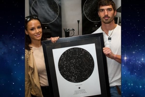 Cody Nickson and Jessica Graf holding a sky map from International Star Registry