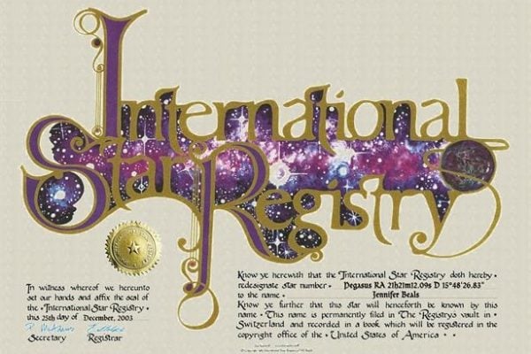 Jennifer Beals International Star Registry Certificate Jennifer Beals International Star Registry Certificate