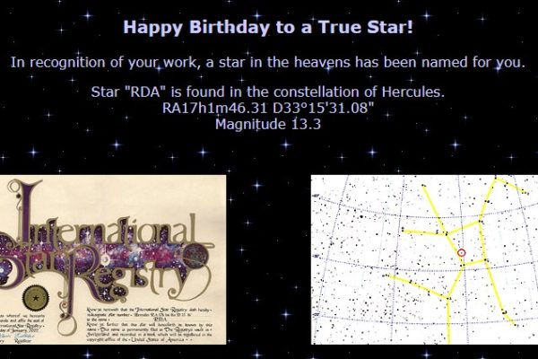 Image of Richard Dean Anderson Star certificate and sky chart