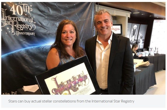 Sky News Oscars Image of Rocky Mosele at the official Oscars gift suite displaying a framed Star Registry certificate.