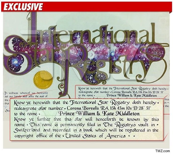TMZ Certificate of Prince William and Kate Middleton