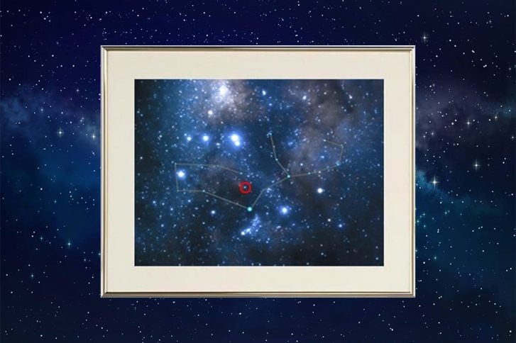 Framed Photographic sky chart with star location