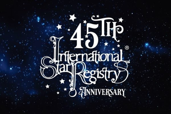 International Star registry 45th anniversary logo surrounded by stars.