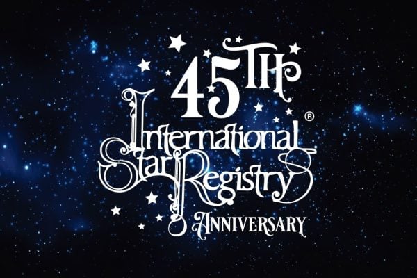 International Star Registry Logo International Star registry 45th anniversary logo surrounded by stars.